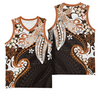 Monstera Plumeria Flowers Orange Basketball Jersey Polynesian Pattern
