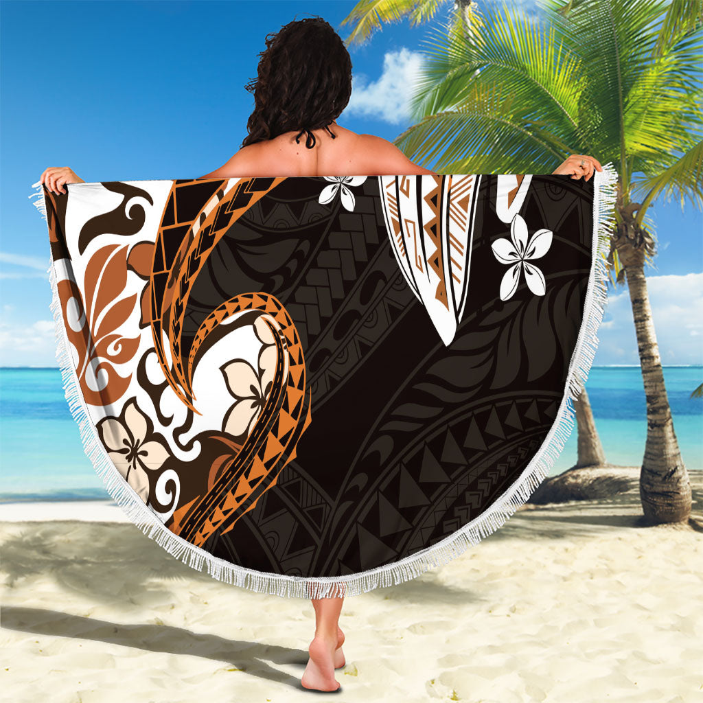 Monstera Plumeria Flowers Orange Beach Blanket Polynesian Pattern