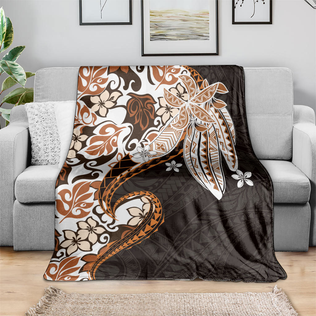 Monstera Plumeria Flowers Orange Blanket Polynesian Pattern