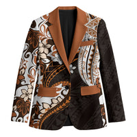 Monstera Plumeria Flowers Orange Blazer Polynesian Pattern