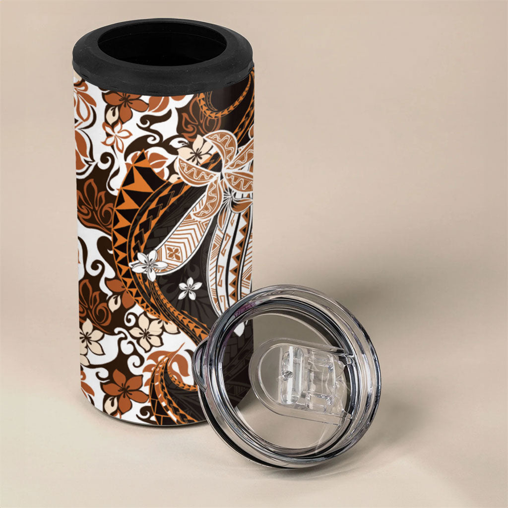Monstera Plumeria Flowers Orange 4 in 1 Can Cooler Tumbler Polynesian Pattern