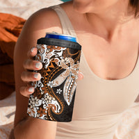Monstera Plumeria Flowers Orange 4 in 1 Can Cooler Tumbler Polynesian Pattern