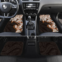 Monstera Plumeria Flowers Orange Car Mats Polynesian Pattern