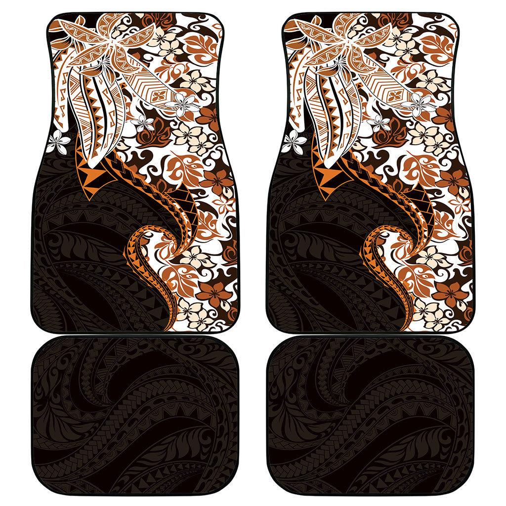 Monstera Plumeria Flowers Orange Car Mats Polynesian Pattern