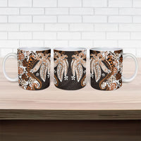 Monstera Plumeria Flowers Orange Ceramic Mug Polynesian Pattern