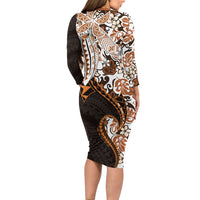 Monstera Plumeria Flowers Orange Family Matching Long Sleeve Bodycon Dress and Hawaiian Shirt Polynesian Pattern LT01 - Polynesian Pride