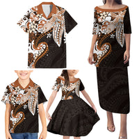 Monstera Plumeria Flowers Orange Family Matching Puletasi and Hawaiian Shirt Polynesian Pattern