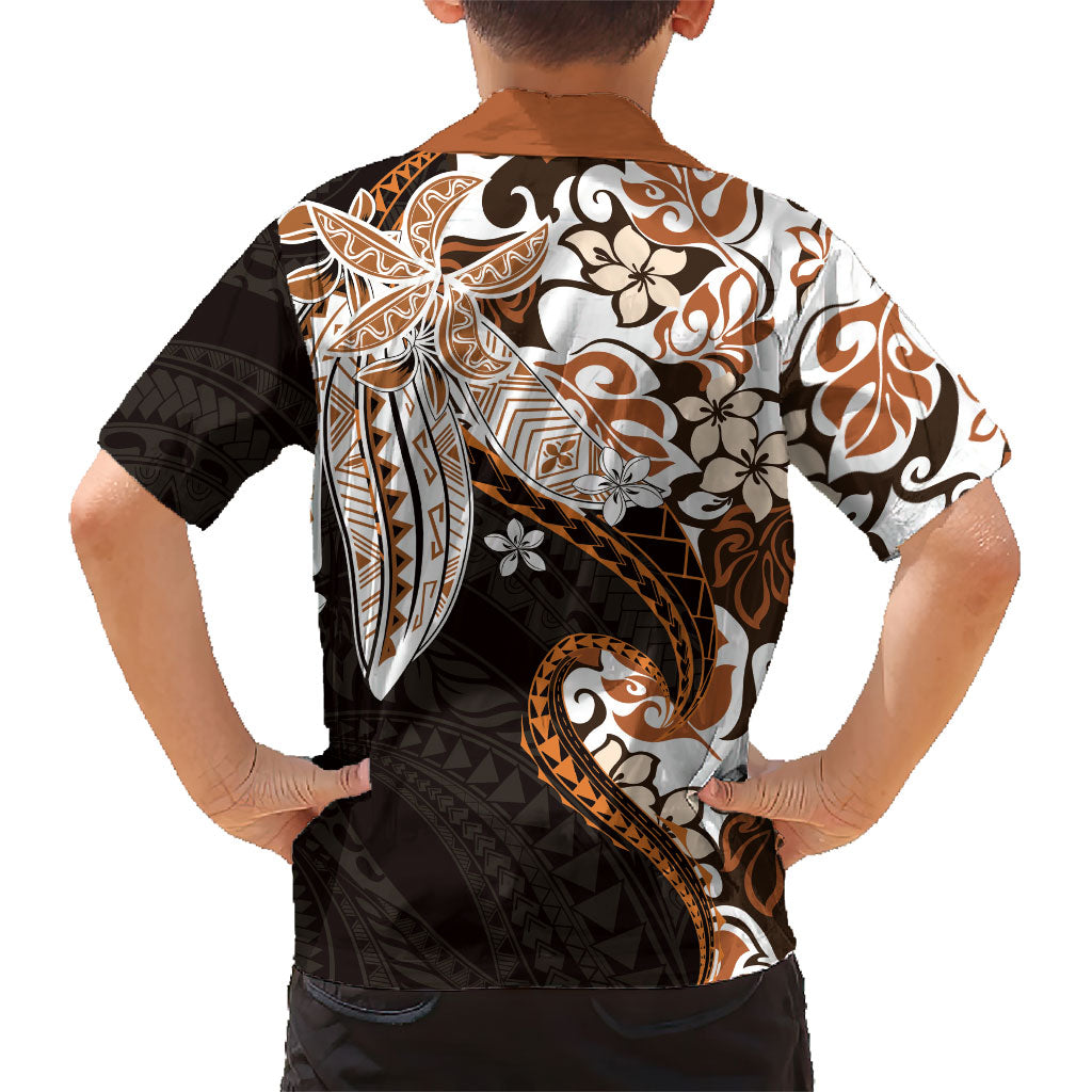 Monstera Plumeria Flowers Orange Family Matching Short Sleeve Bodycon Dress and Hawaiian Shirt Polynesian Pattern LT01 - Polynesian Pride