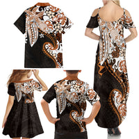Monstera Plumeria Flowers Orange Family Matching Summer Maxi Dress and Hawaiian Shirt Polynesian Pattern