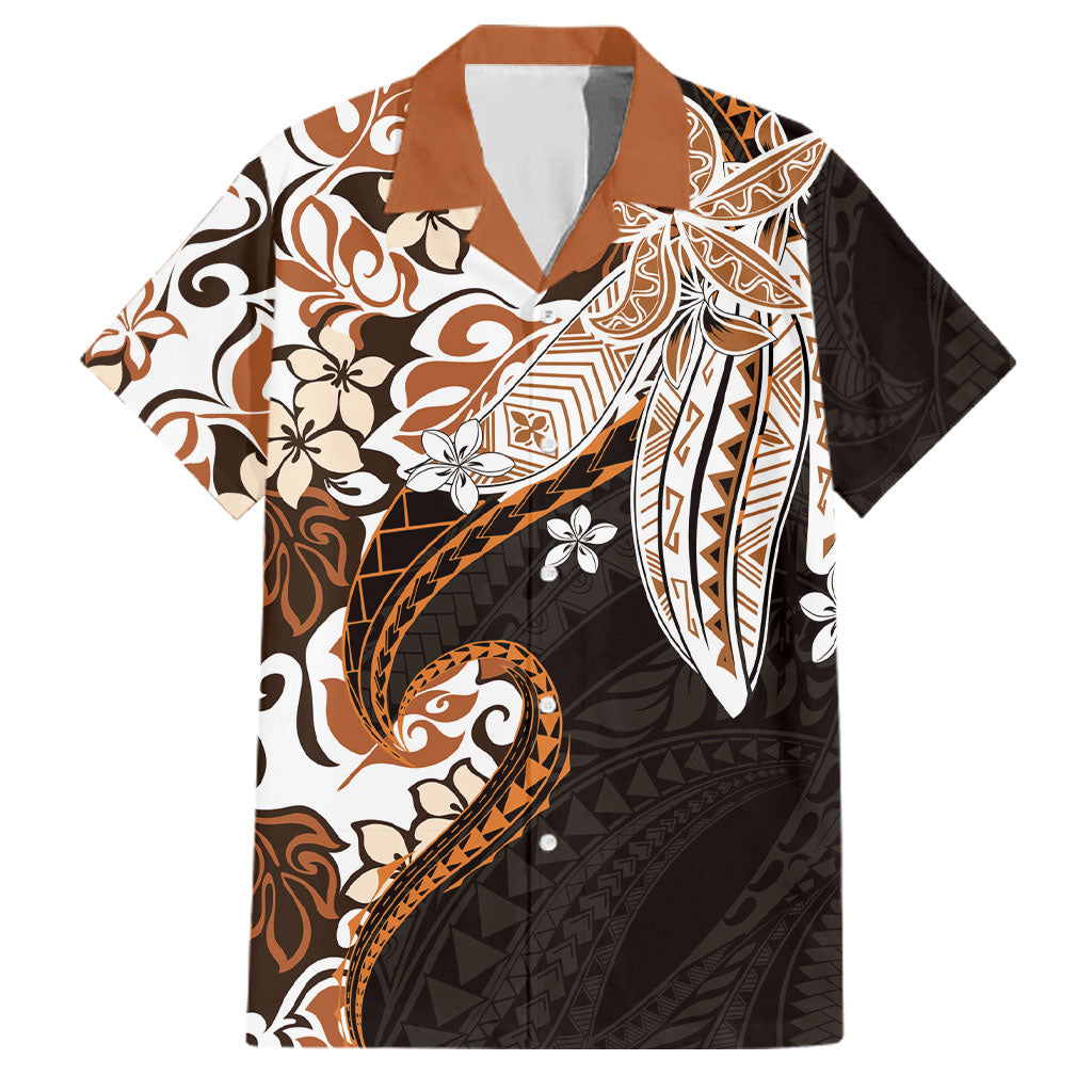 Monstera Plumeria Flowers Orange Family Matching Summer Maxi Dress and Hawaiian Shirt Polynesian Pattern