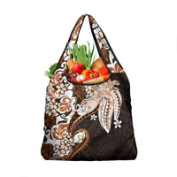 Monstera Plumeria Flowers Orange Grocery Bag Polynesian Pattern