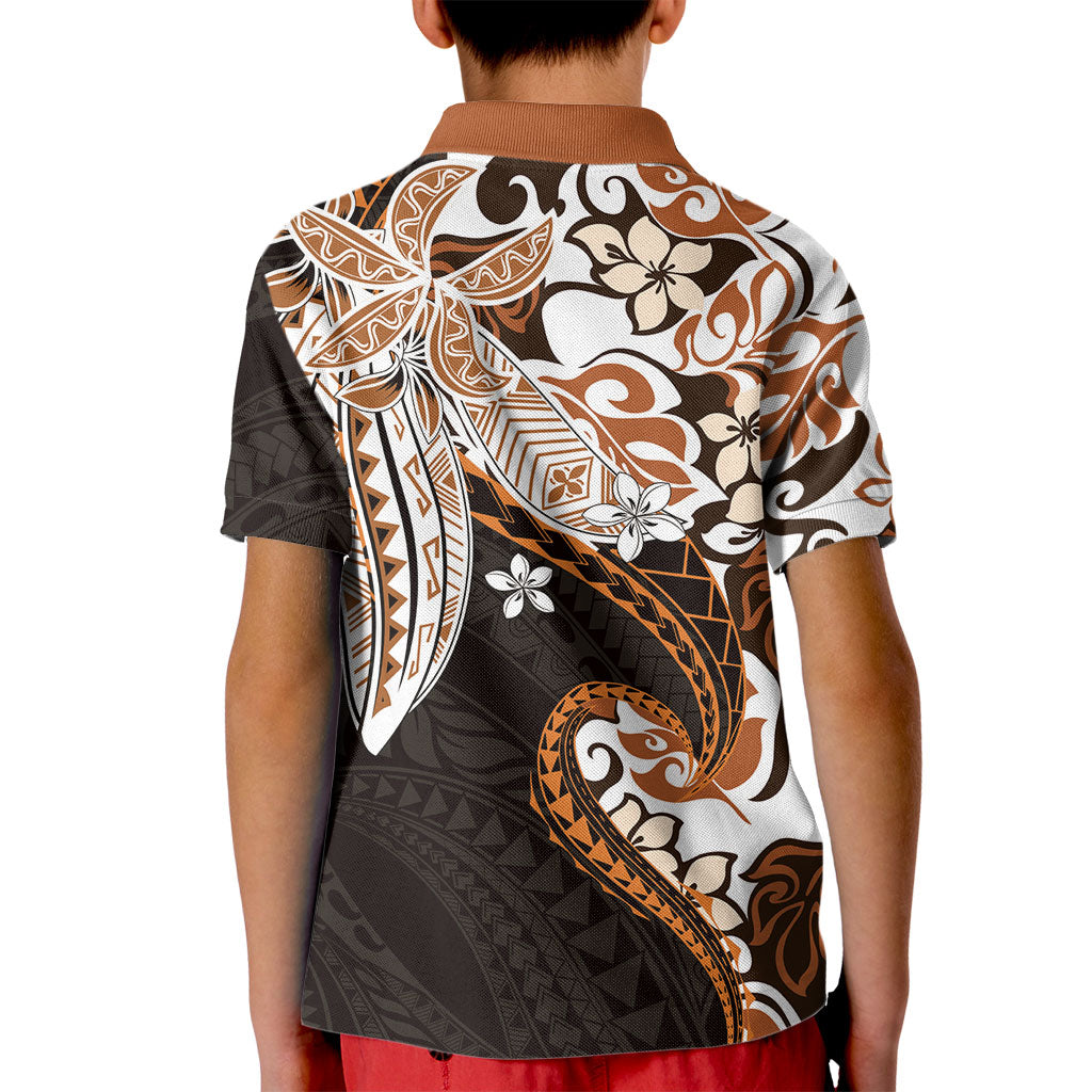 Monstera Plumeria Flowers Orange Kid Polo Shirt Polynesian Pattern