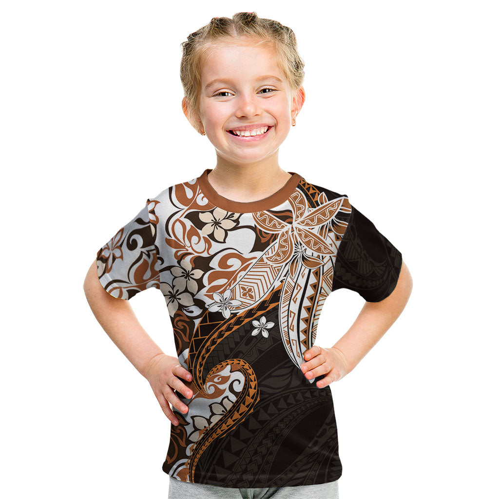 Monstera Plumeria Flowers Orange Kid T Shirt Polynesian Pattern