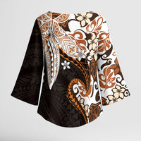 Monstera Plumeria Flowers Orange Kimono Sleeve Blouse Polynesian Pattern