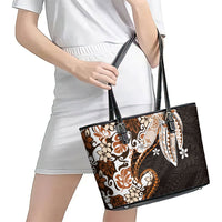 Monstera Plumeria Flowers Orange Leather Tote Bag Polynesian Pattern