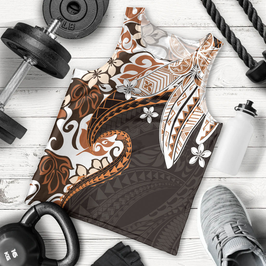 Monstera Plumeria Flowers Orange Men Tank Top Polynesian Pattern