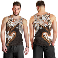 Monstera Plumeria Flowers Orange Men Tank Top Polynesian Pattern