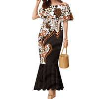 Monstera Plumeria Flowers Orange Mermaid Dress Polynesian Pattern