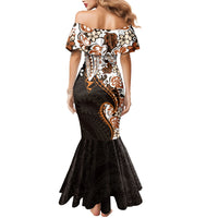 Monstera Plumeria Flowers Orange Mermaid Dress Polynesian Pattern