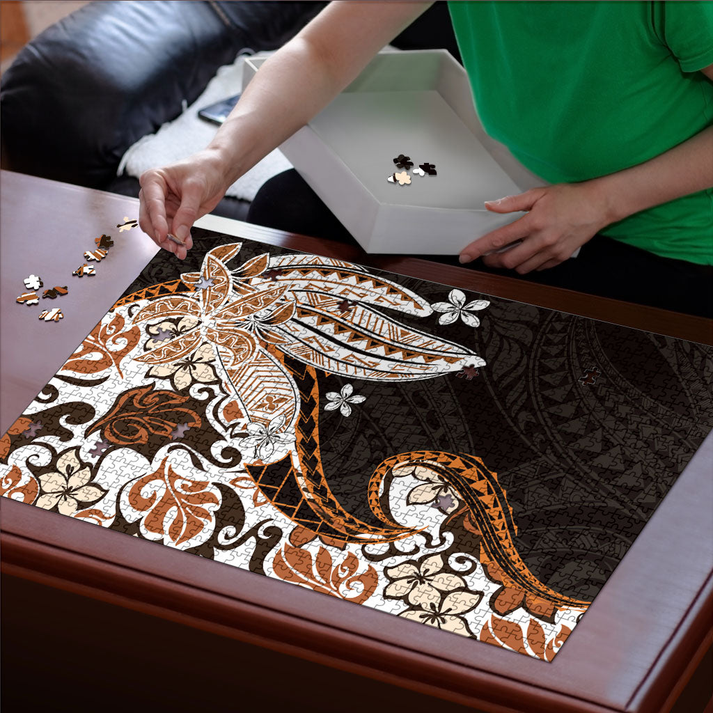 Monstera Plumeria Flowers Orange Puzzle Polynesian Pattern