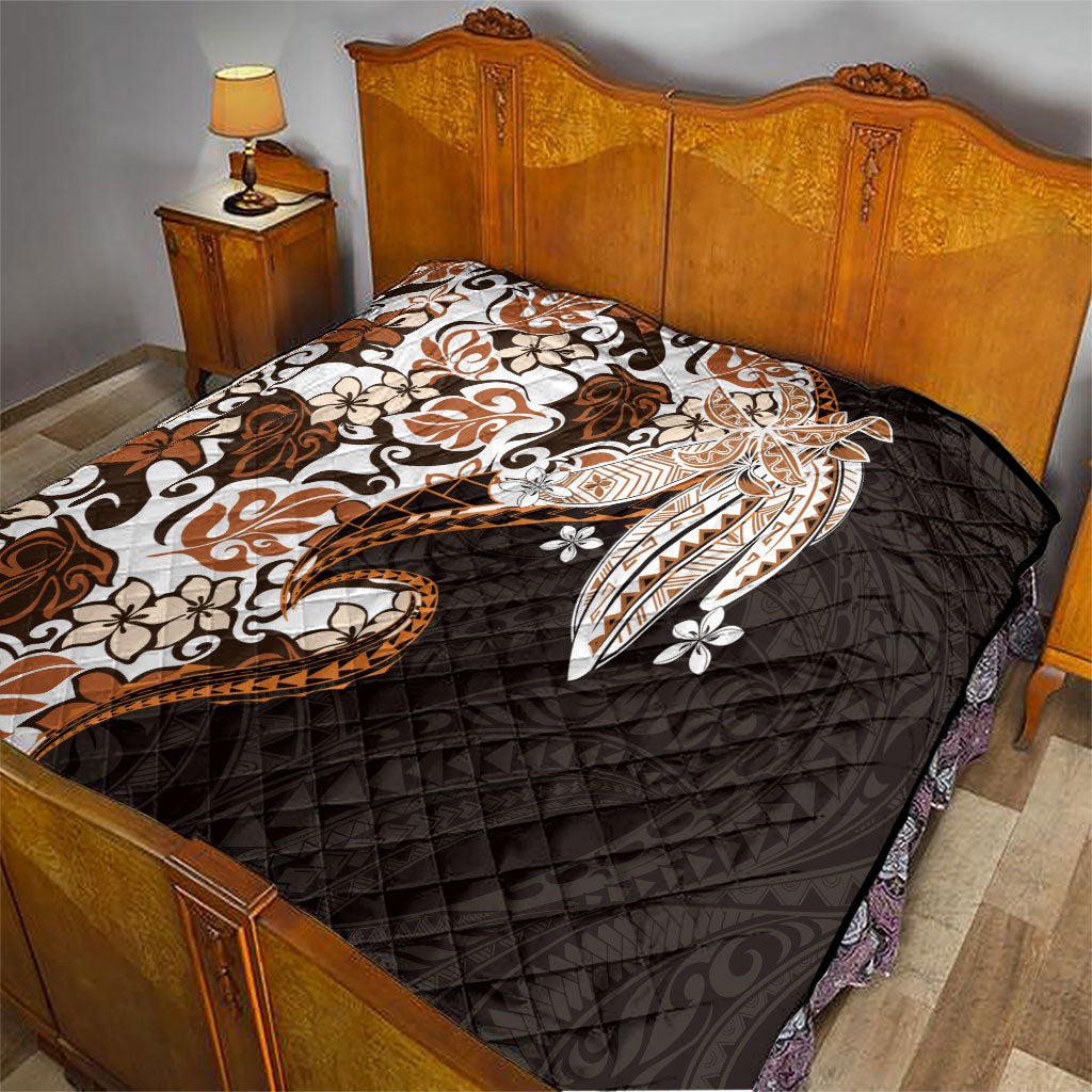 Monstera Plumeria Flowers Orange Quilt Polynesian Pattern