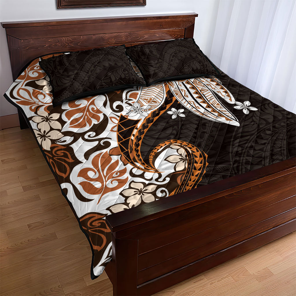 Monstera Plumeria Flowers Orange Quilt Bed Set Polynesian Pattern