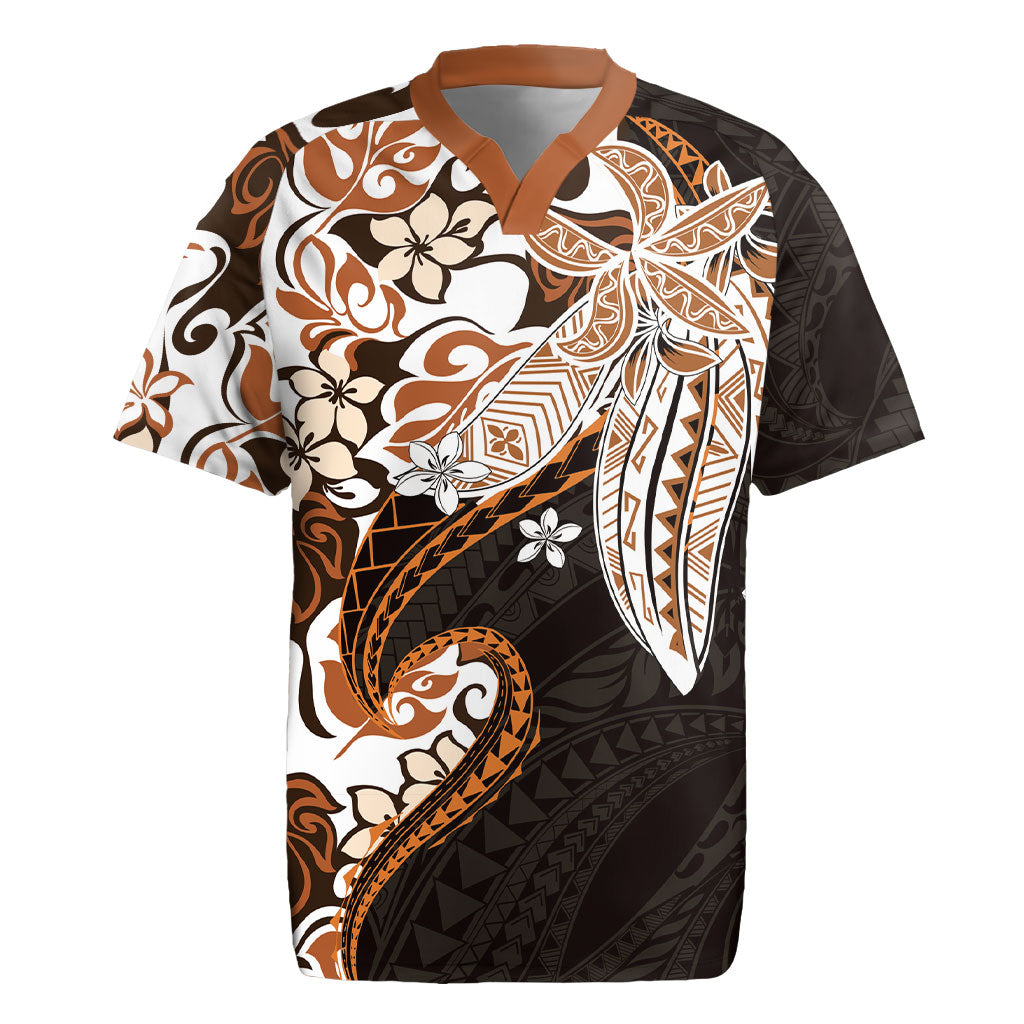 Monstera Plumeria Flowers Orange Rugby Jersey Polynesian Pattern