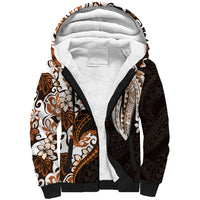 Monstera Plumeria Flowers Orange Sherpa Hoodie Polynesian Pattern