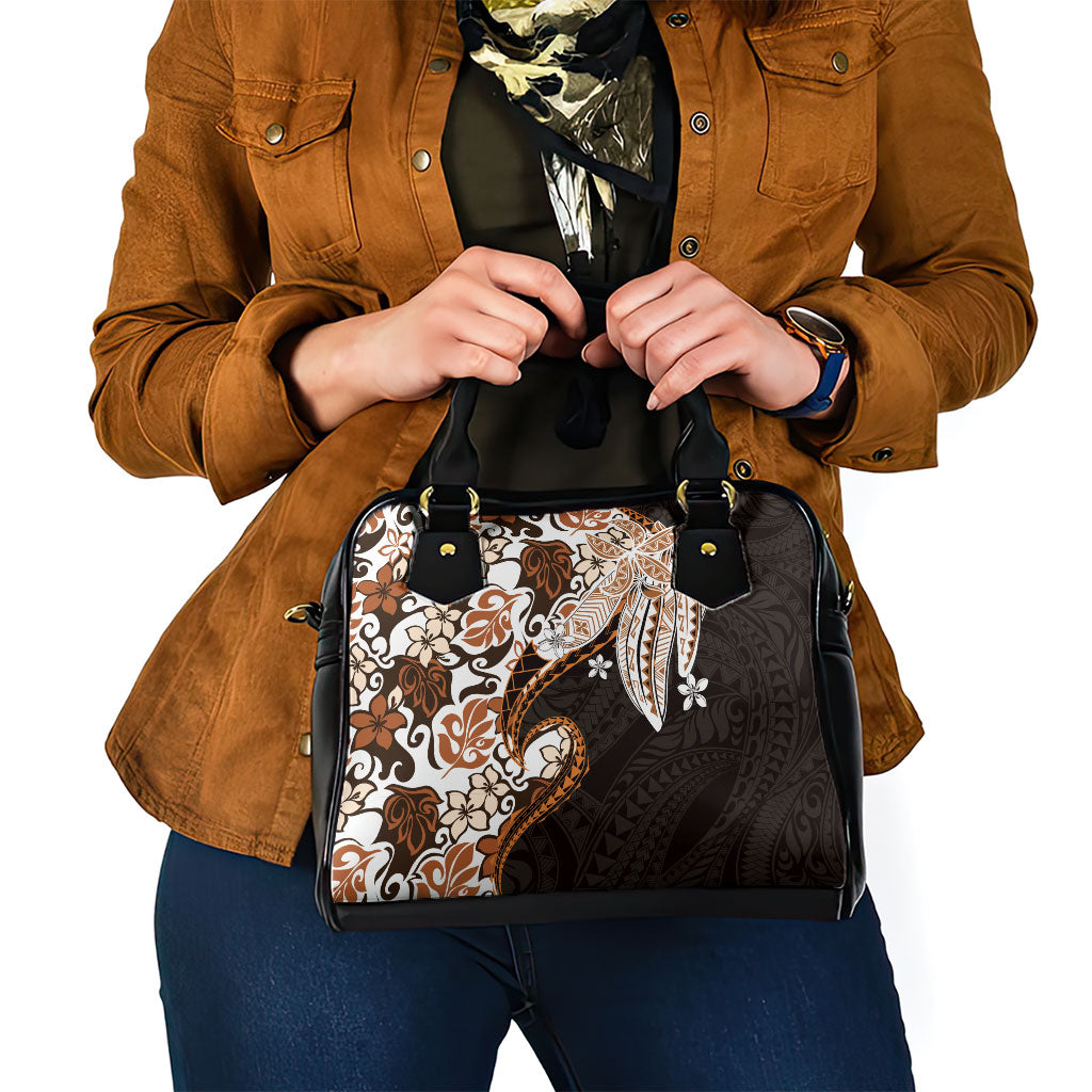 Monstera Plumeria Flowers Orange Shoulder Handbag Polynesian Pattern