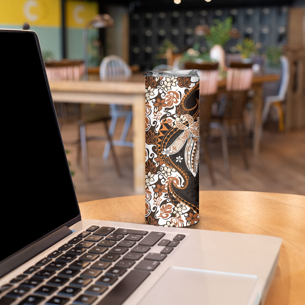Monstera Plumeria Flowers Orange Skinny Tumbler Polynesian Pattern