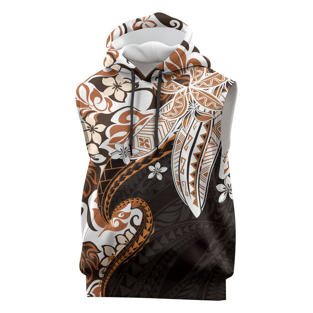 Monstera Plumeria Flowers Orange Sleeveless Hoodie Polynesian Pattern