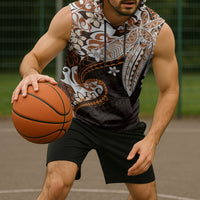Monstera Plumeria Flowers Orange Sleeveless Hoodie Polynesian Pattern