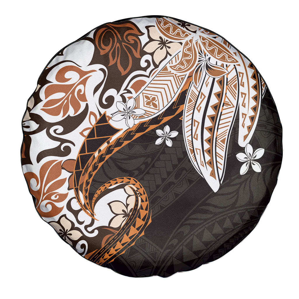 Monstera Plumeria Flowers Orange Spare Tire Cover Polynesian Pattern