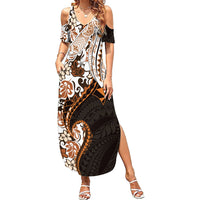 Monstera Plumeria Flowers Orange Summer Maxi Dress Polynesian Pattern