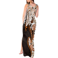 Monstera Plumeria Flowers Orange Tank Maxi Dress Polynesian Pattern