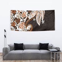 Monstera Plumeria Flowers Orange Tapestry Polynesian Pattern