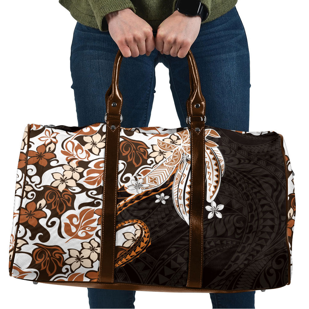 Monstera Plumeria Flowers Orange Travel Bag Polynesian Pattern