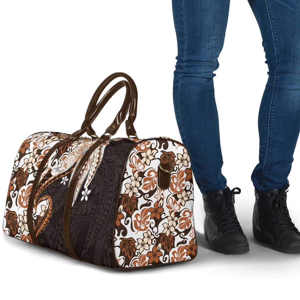 Monstera Plumeria Flowers Orange Travel Bag Polynesian Pattern