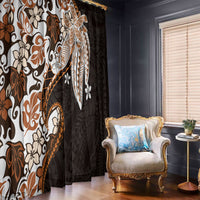 Monstera Plumeria Flowers Orange Window Curtain Polynesian Pattern
