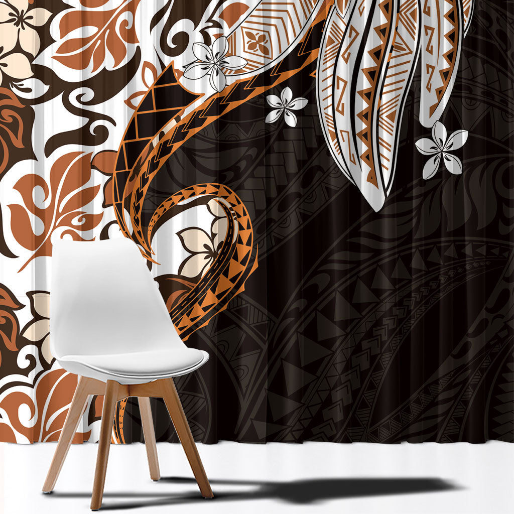 Monstera Plumeria Flowers Orange Window Curtain Polynesian Pattern