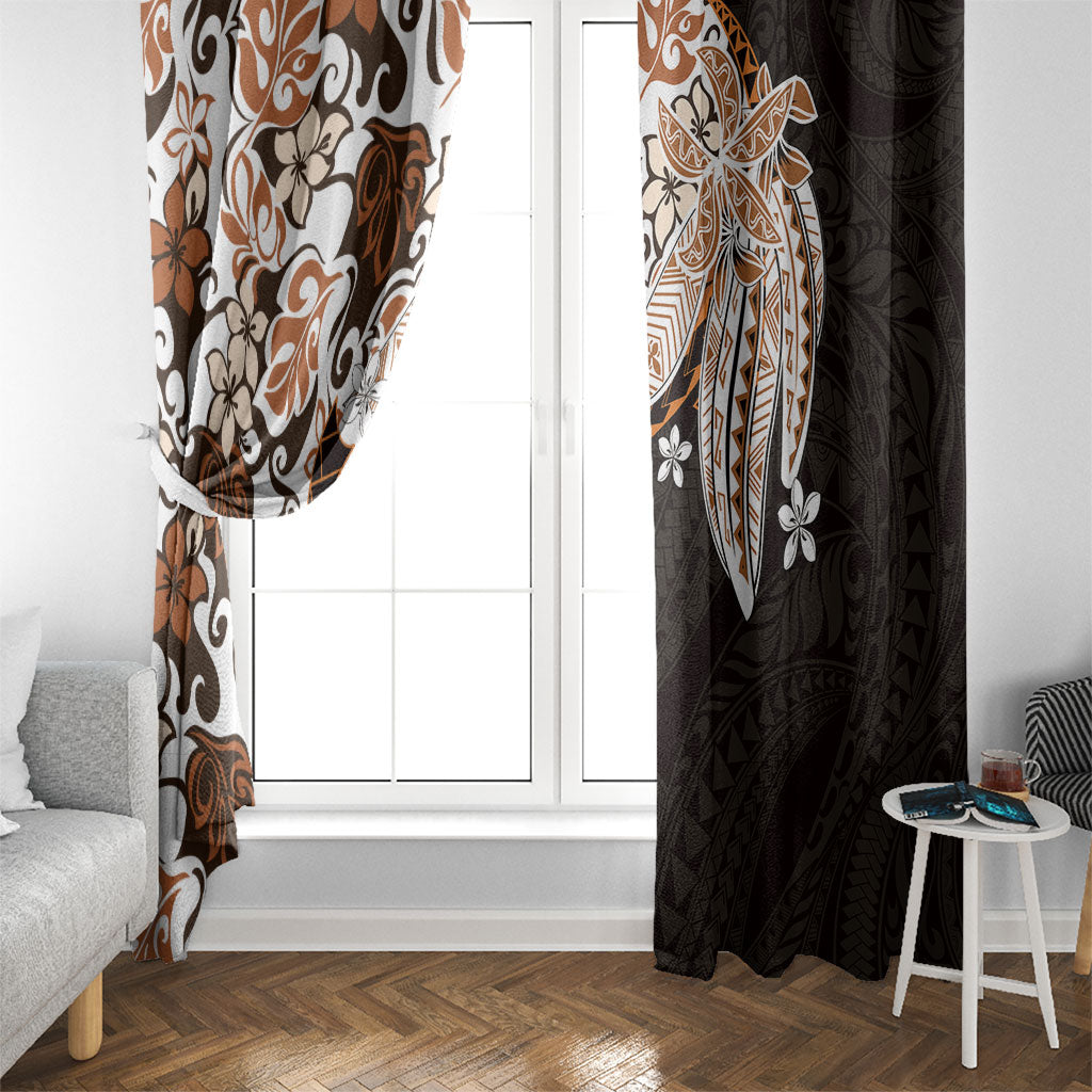 Monstera Plumeria Flowers Orange Window Curtain Polynesian Pattern