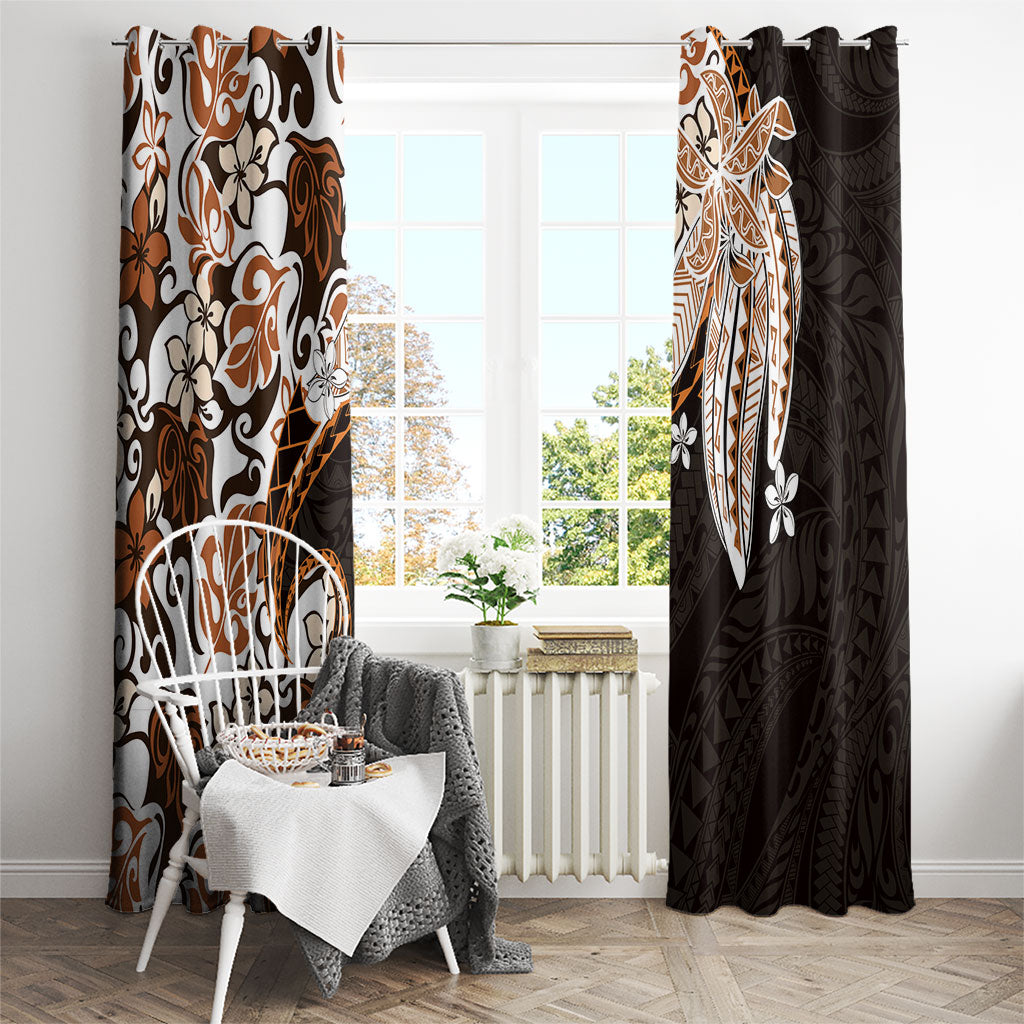 Monstera Plumeria Flowers Orange Window Curtain Polynesian Pattern