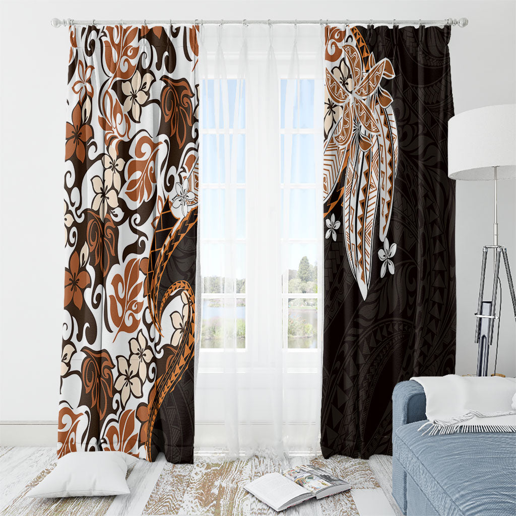 Monstera Plumeria Flowers Orange Window Curtain Polynesian Pattern