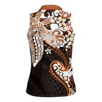 Monstera Plumeria Flowers Orange Women Sleeveless Polo Shirt Polynesian Pattern
