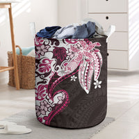 Monstera Plumeria Flowers Pink Laundry Basket Polynesian Pattern