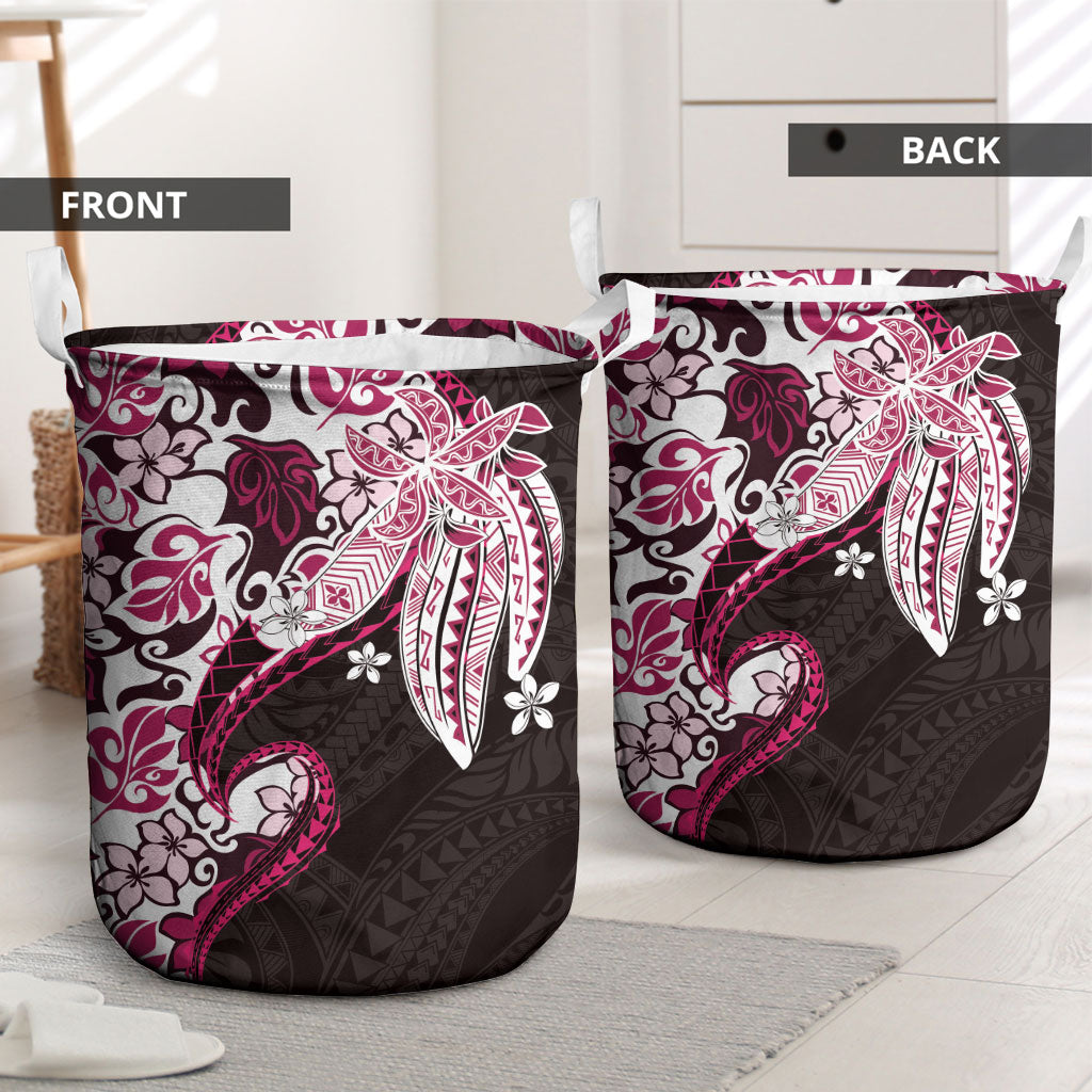 Monstera Plumeria Flowers Pink Laundry Basket Polynesian Pattern