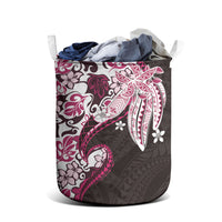 Monstera Plumeria Flowers Pink Laundry Basket Polynesian Pattern