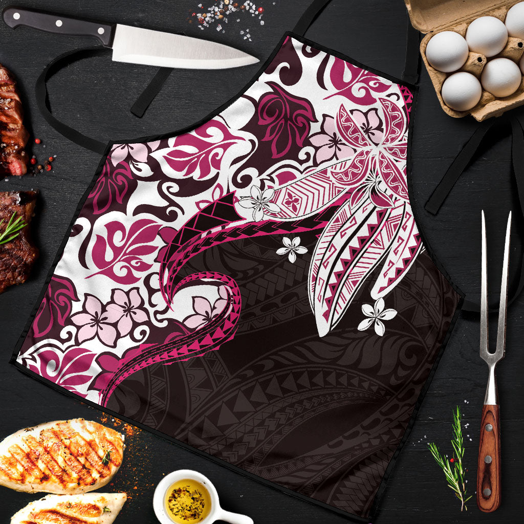 Monstera Plumeria Flowers Pink Apron Polynesian Pattern