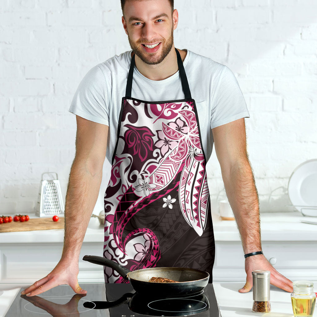 Monstera Plumeria Flowers Pink Apron Polynesian Pattern
