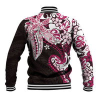 Monstera Plumeria Flowers Pink Baseball Jacket Polynesian Pattern